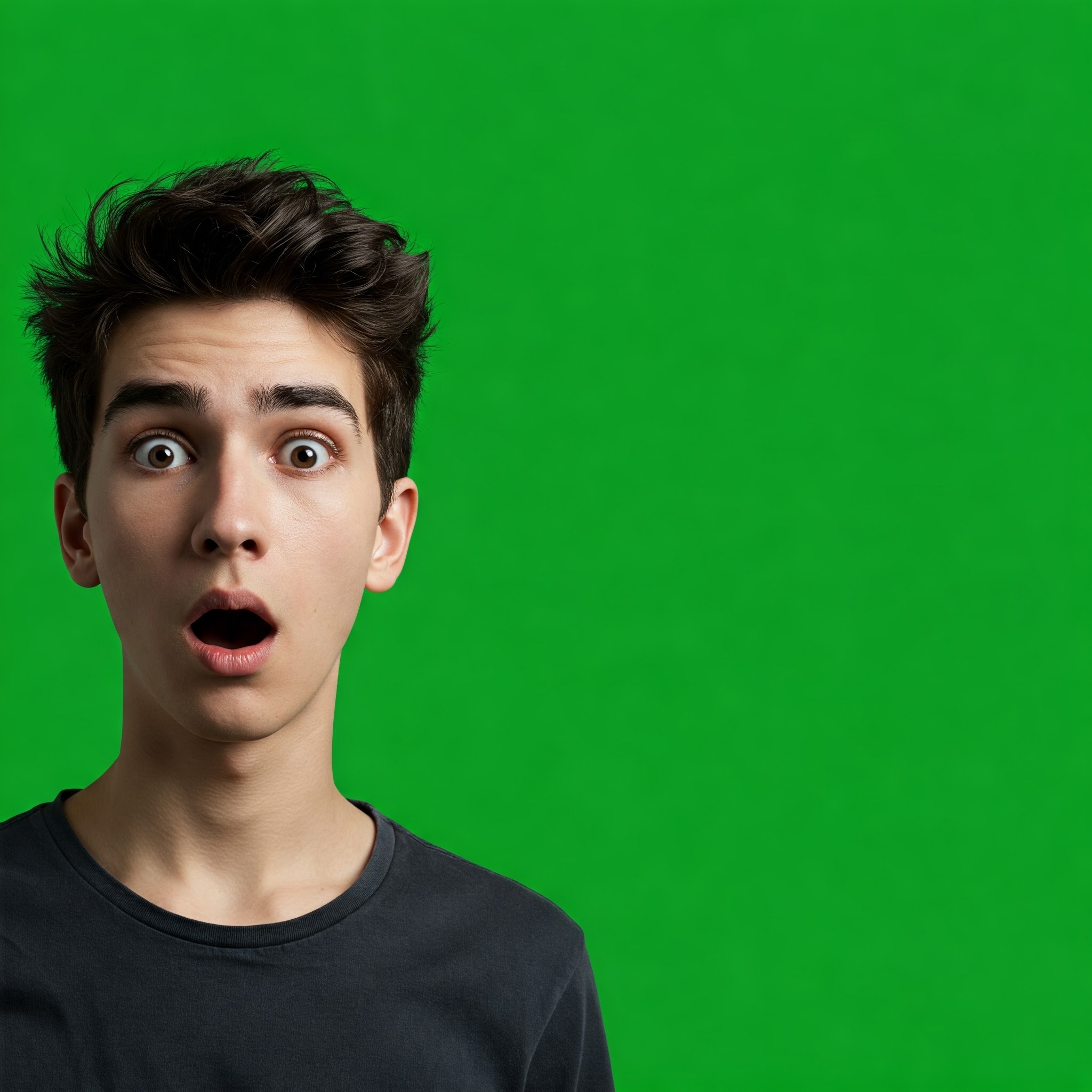 photo of Astonished Young Man Gazing Left Against Green Screen